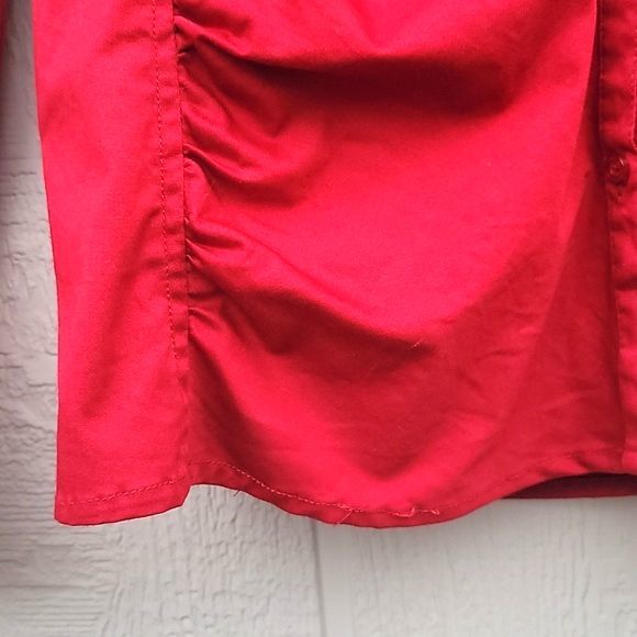 ALLISON MORGAN Red Long Sleeved Collared Button Up Shirt size S Ruching - Picture 6 of 11